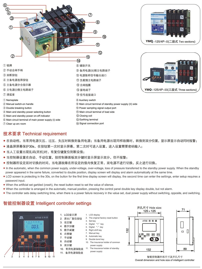 3200A Three Sections Automatic Transfer Switch (YMQ-3200/3P-3)